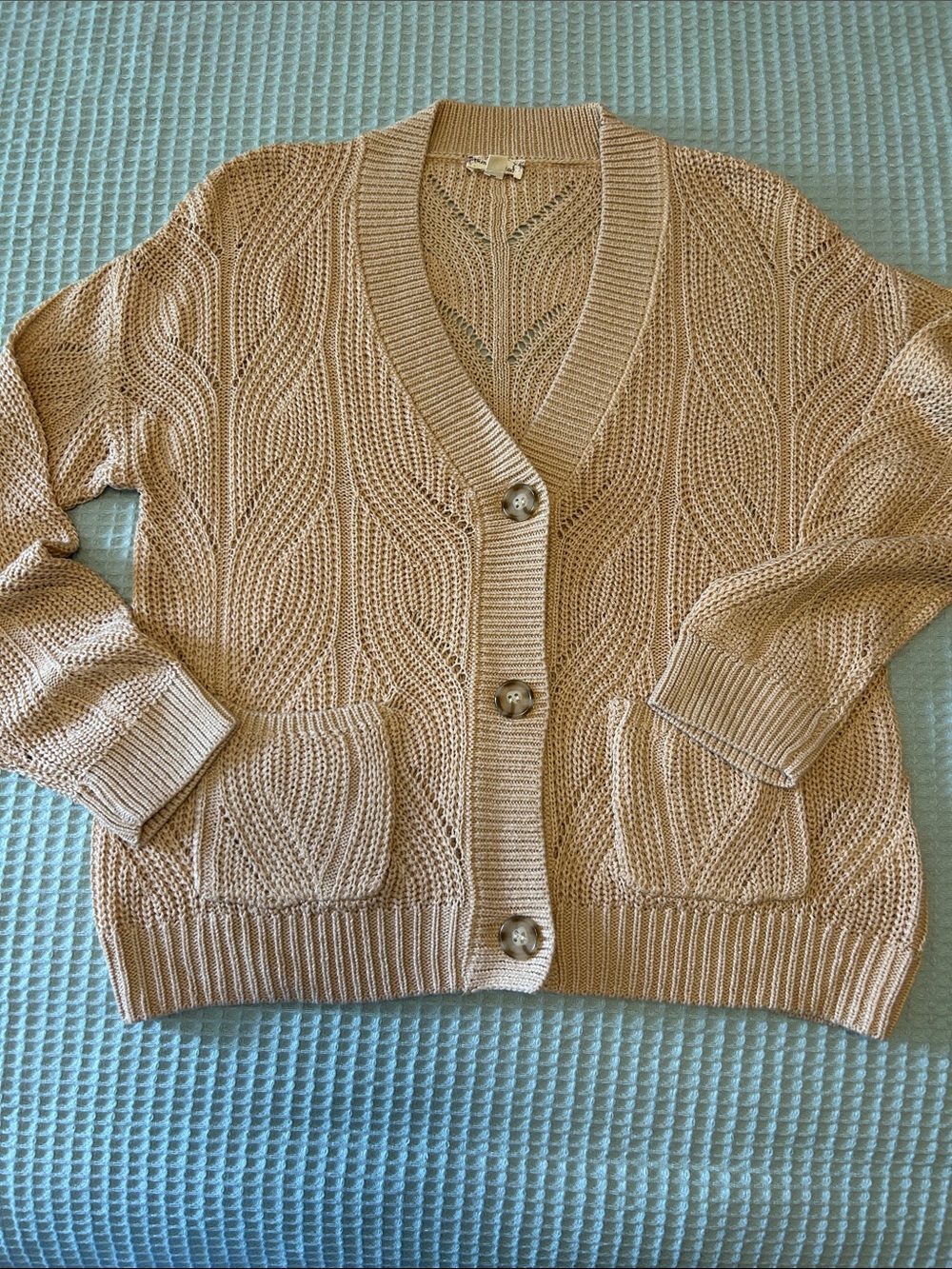 Hem & Thread Open Knit Button Cardigan Lightweight Sweater